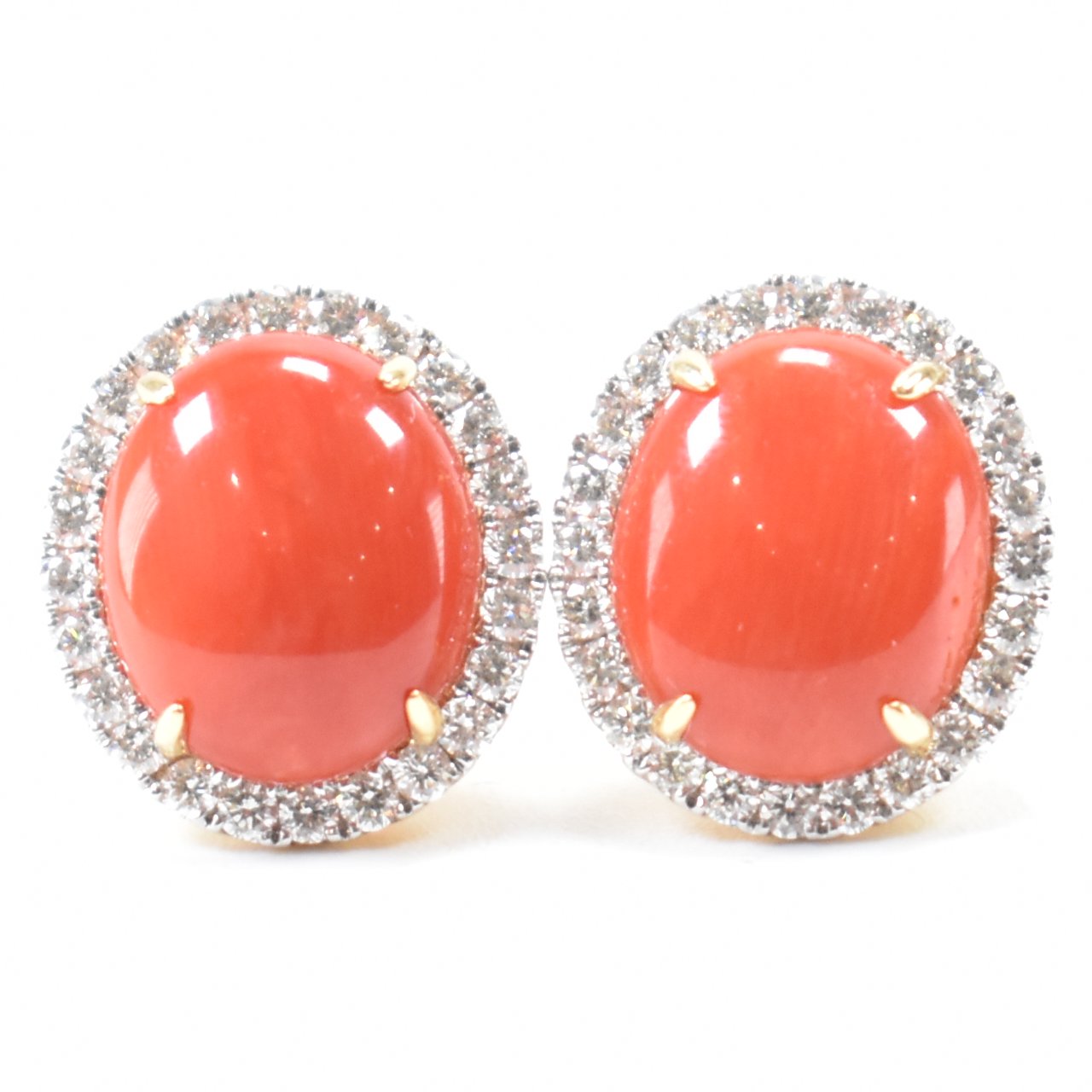 PAIR OF 18CT GOLD CORAL & DIAMOND EARRINGS