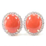 PAIR OF 18CT GOLD CORAL & DIAMOND EARRINGS