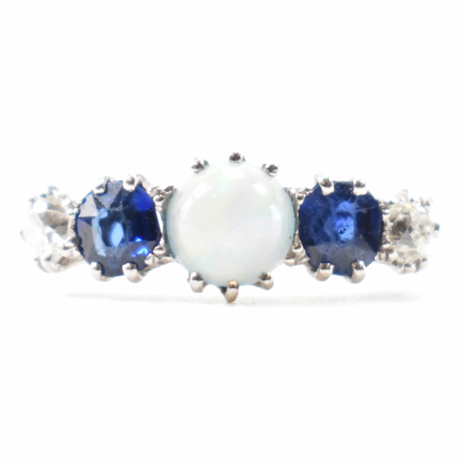 VINTAGE PLATINUM OPAL DIAMOND & SAPPHIRE 5 STONE RING