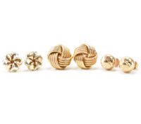 THREE PAIRS OF GOLD STUD EARRINGS