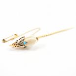 VICTORIAN ANTIQUE BONE & TURQUOISE FLOWER STICK PIN