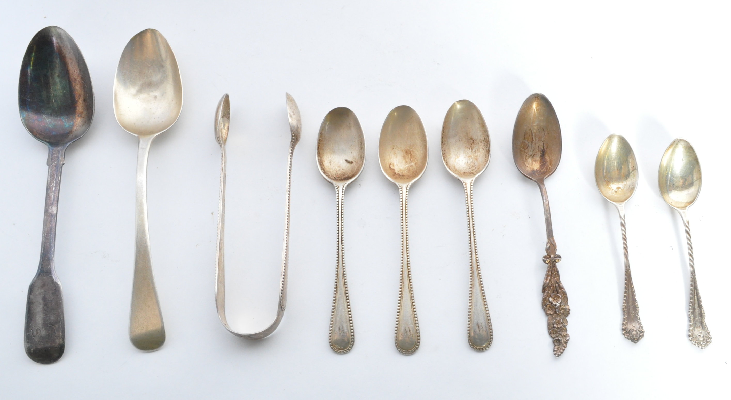 COLLECTION OF SILVER HALLMARKED FLATWARES - SPOONS TONGS - Image 3 of 7