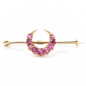 VICTORIAN ANTIQUE 18CT GOLD & RUBY CRESCENT BROOCH
