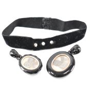 TWO ANTIQUE MOURNING LOCKETS & CHOKER NECKLACE