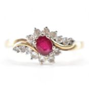 HALLMARKED 9CT GOLD RUBY & WHITE STONE RING