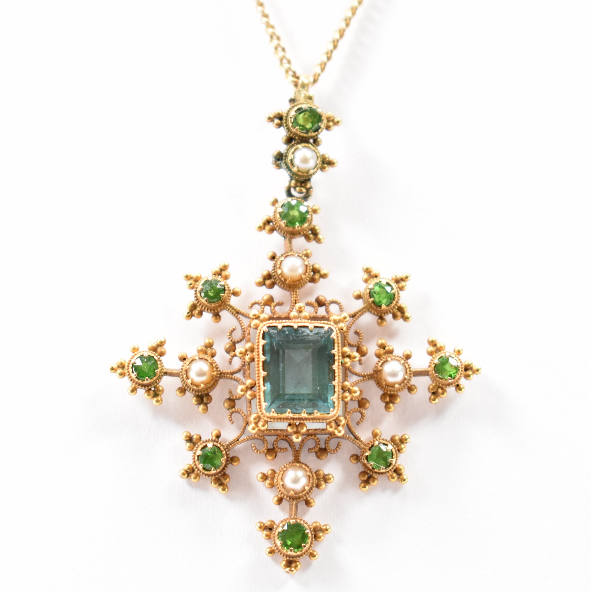 ANTIQUE TOURMALINE & DEMANTOID GARNET PEARL PENDANT NECKLACE - Image 2 of 6