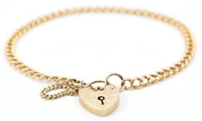 VINTAGE 9CT GOLD HEART PADLOCK BRACELET