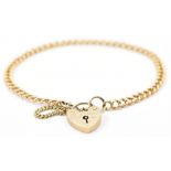 VINTAGE 9CT GOLD HEART PADLOCK BRACELET