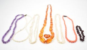 ASSORTMENT OF VINTAGE BEADED GEMSTONE NECKLACES