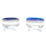 PAIR OF 19TH CENTURY SILVER TABLE SALTS - BLUE GLASS LINERS