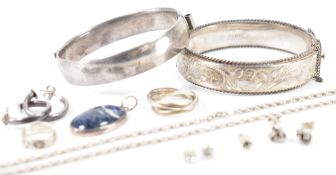 COLLECTION OF VINTAGE SILVER & WHITE METAL JEWELLERY