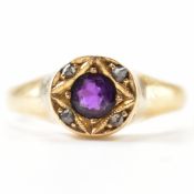 VINTAGE 14CT DIAMOND & PURPLE STONE RING