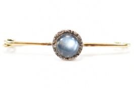 9CT GOLD MOONSTONE & DIAMOND SAFETY PIN BAR BROOCH