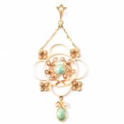 EDWARDIAN ANTQUE 15CT GOLD TURQUOSIE & SEED PEARL PENDANT