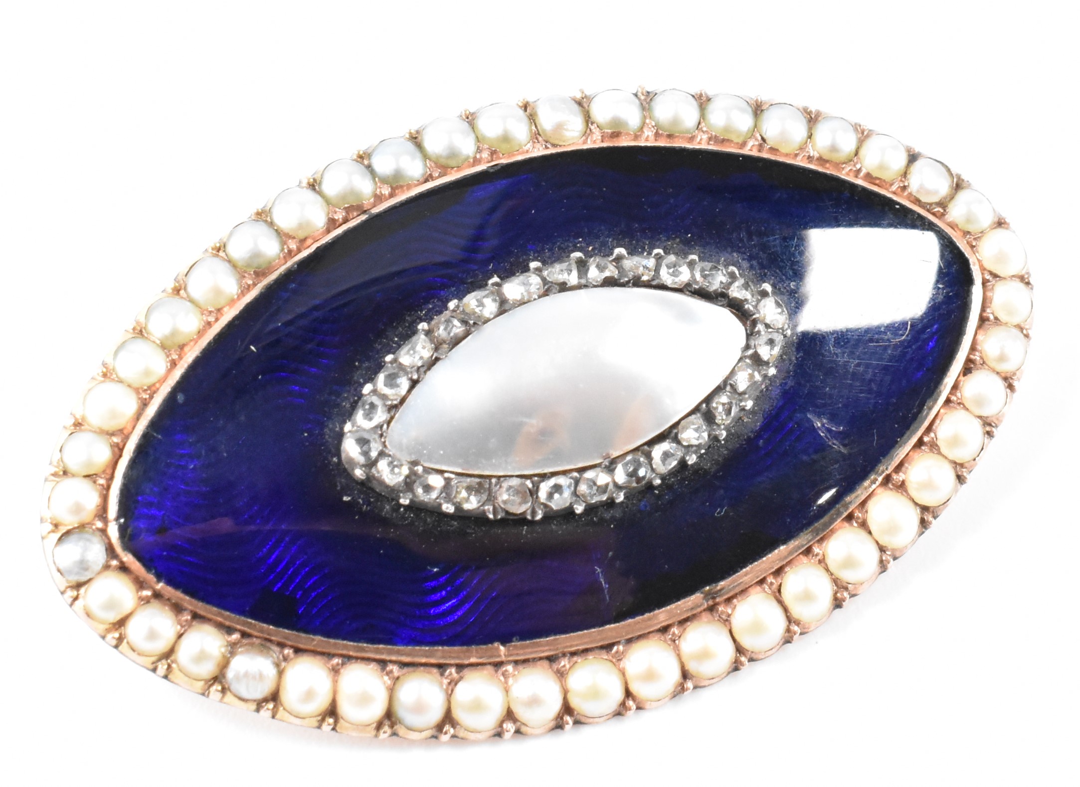 GEORGIAN GOLD DIAMOND SEED PEARL & ENAMEL BROOCH - Image 4 of 4