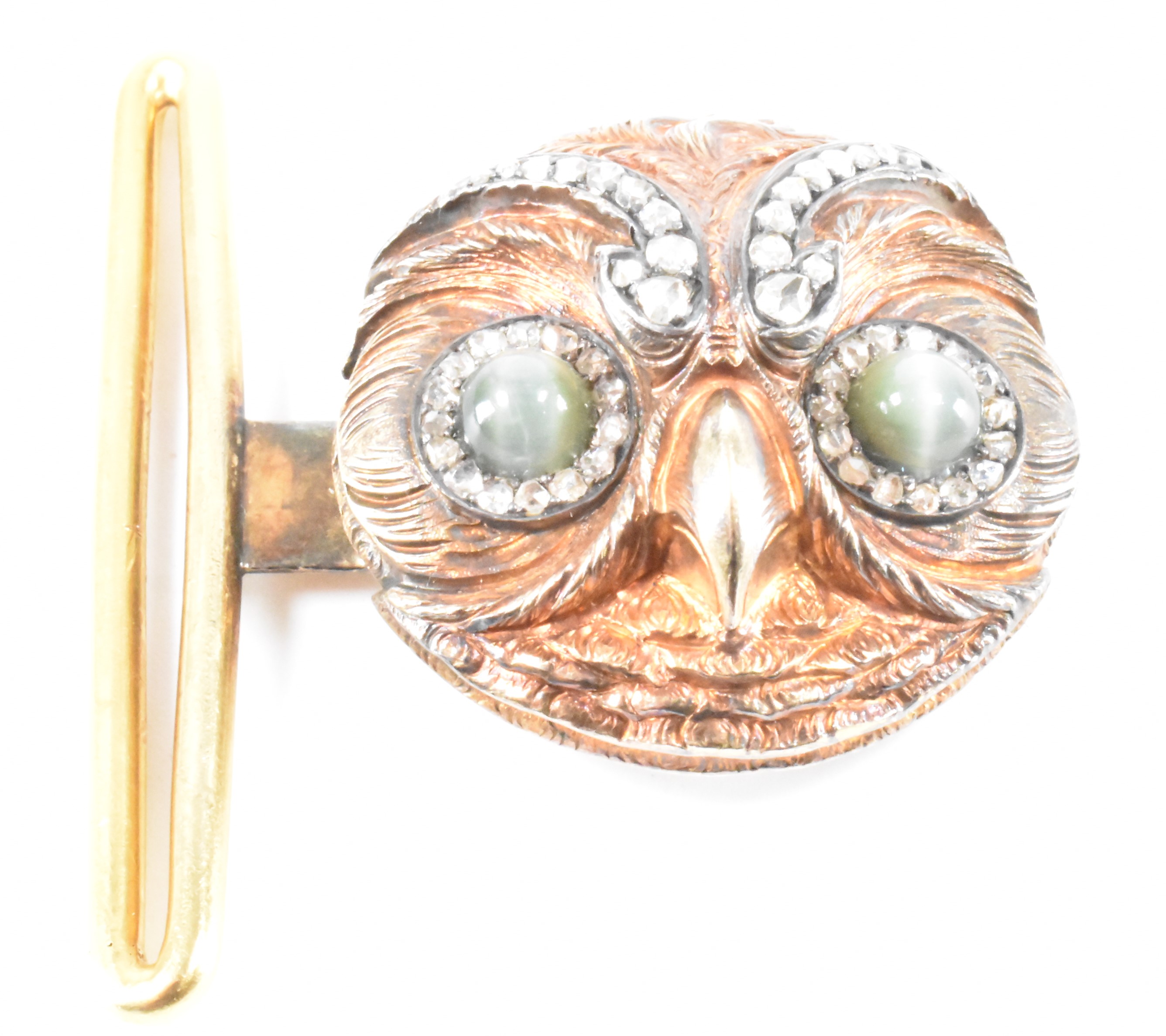 PAUL ROBIN GOLD DIAMOND & GREEN CHATOYANT STONE OWL BELT BUCKLE - Image 4 of 5