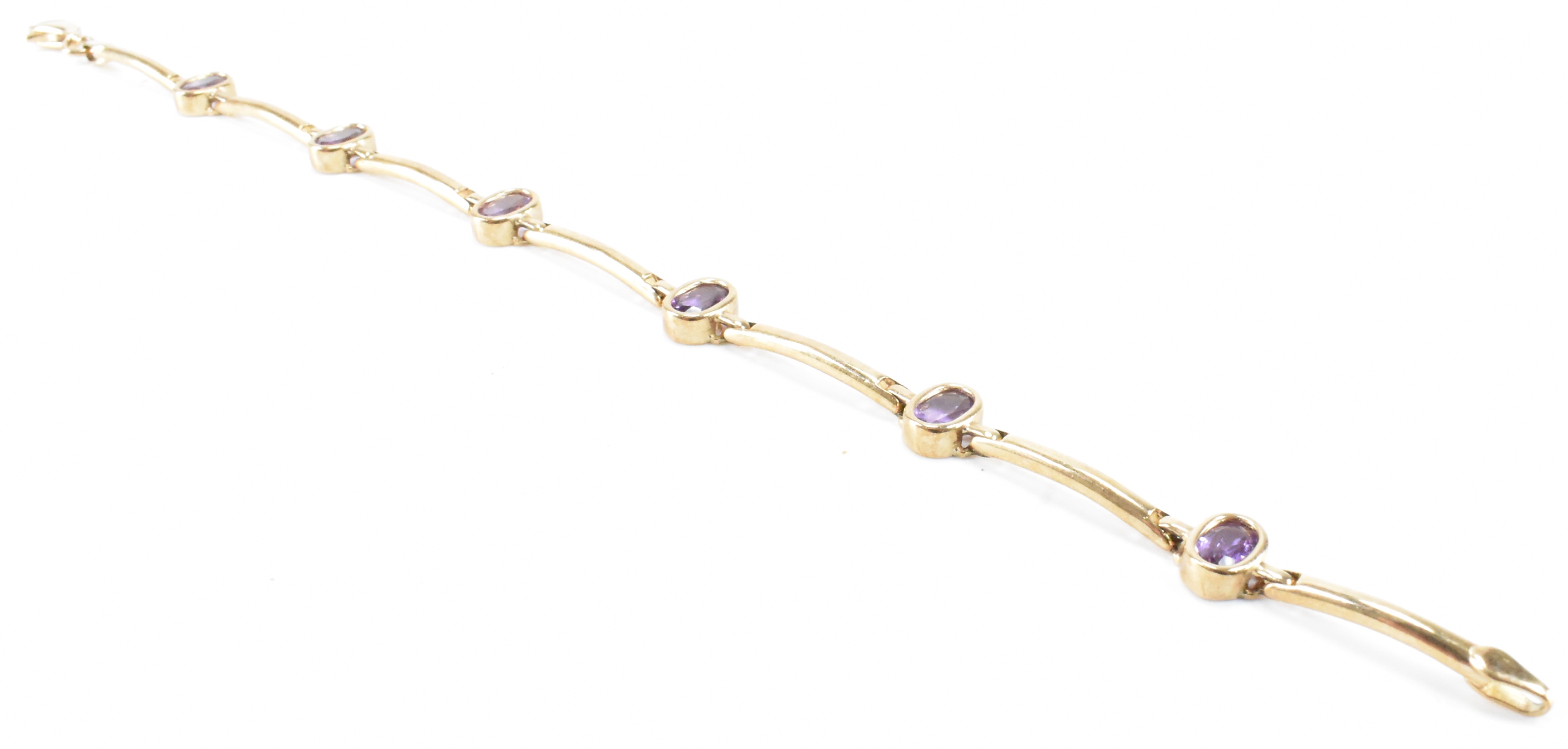 HALLMARKED 9CT GOLD & AMETHYST LINE BRACELET - Image 3 of 9