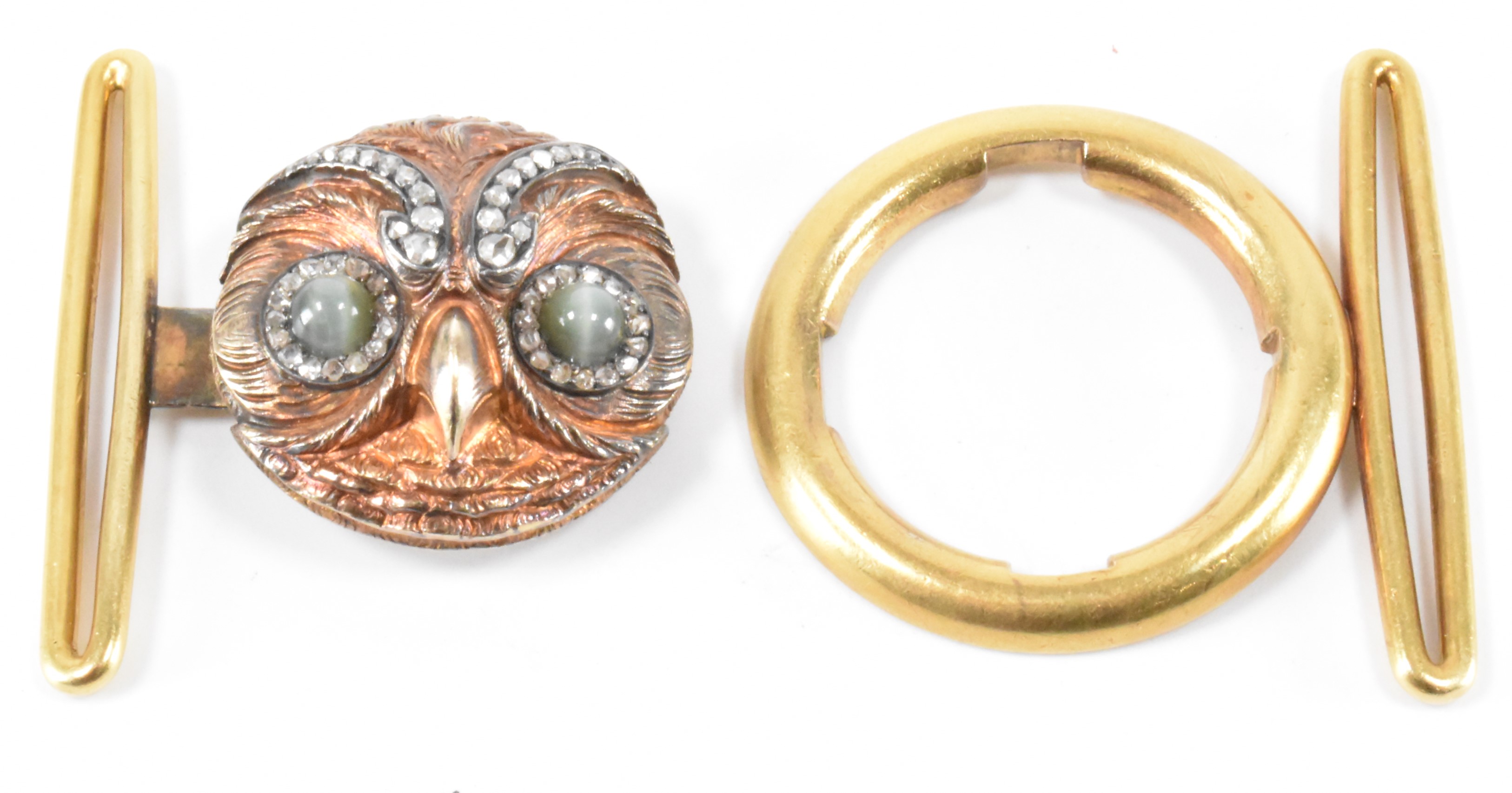 PAUL ROBIN GOLD DIAMOND & GREEN CHATOYANT STONE OWL BELT BUCKLE - Image 3 of 5