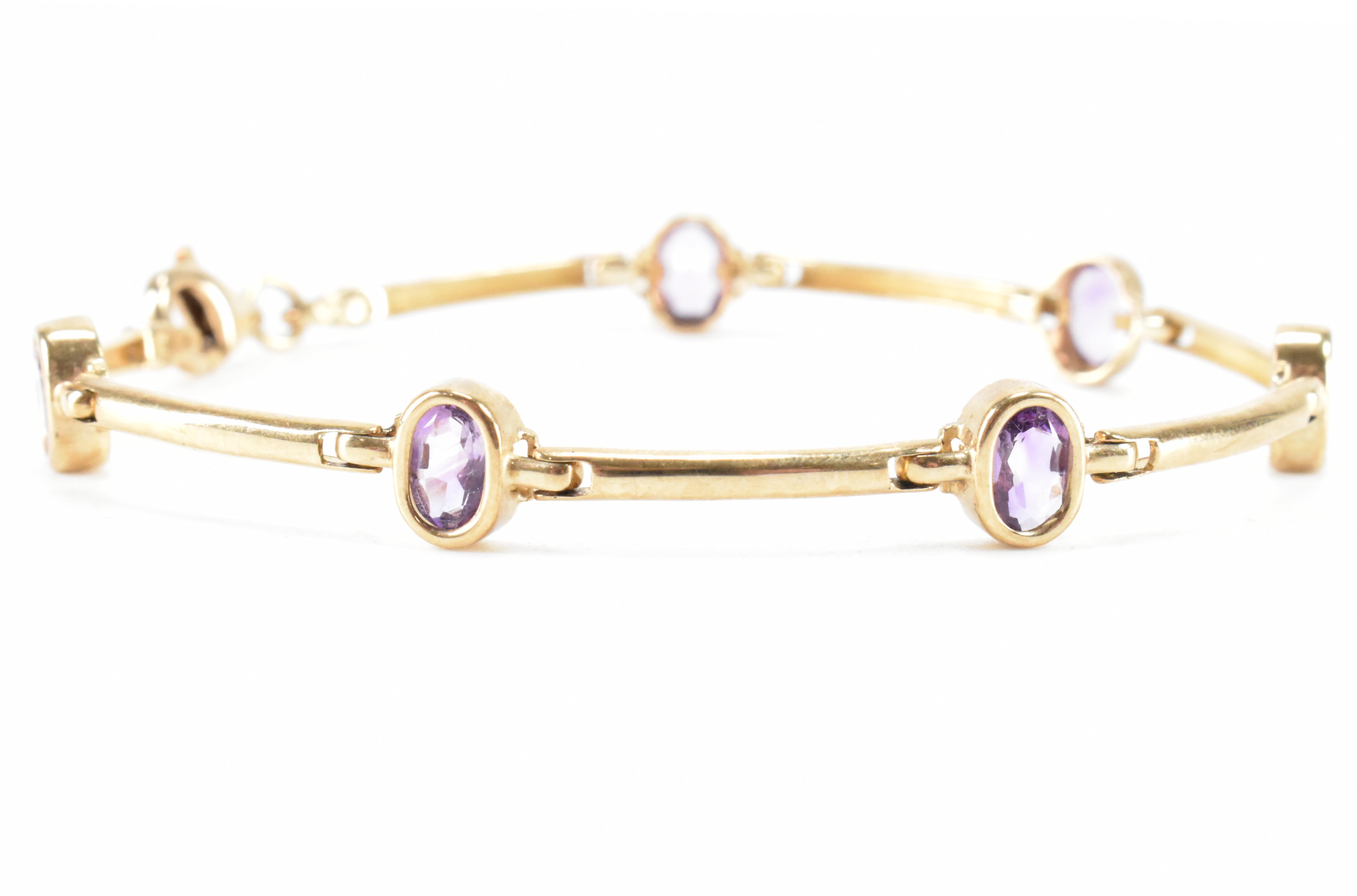 HALLMARKED 9CT GOLD & AMETHYST LINE BRACELET