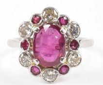 FRENCH PLATINUM, RUBY & DIAMOND CLUSTER RING
