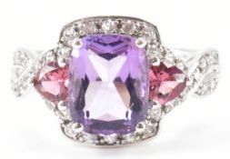 WHITE GOLD AMETHYST & PINK STONE RING