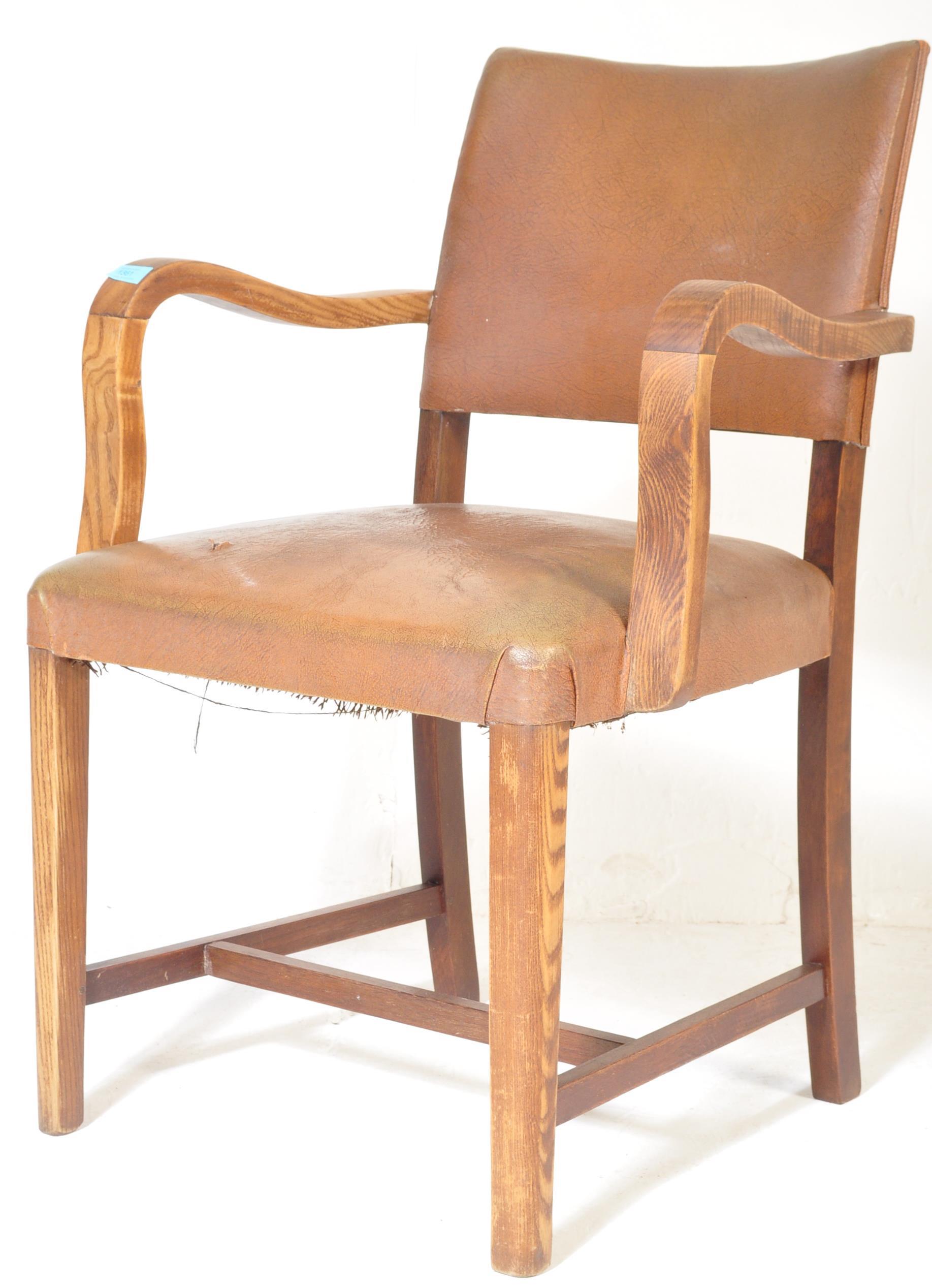 VINTAGE RETRO OAK & LEATHER UPHOLSTERED DESK CHAIR