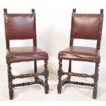 A PAIR OF EDWARDIAN CARVED OAK AND LEATHER DINING CHAIRS