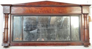 A VICTORIAN OVER MANTEL FLAME MAHOGANY THREE PANELED MIRROR