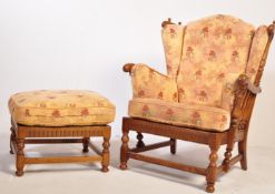 MID CENTURY ERCOL OLD COLONIAL WINGBACK ARMCHAIR & FOOTSTOOL