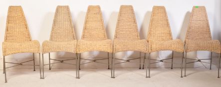 SIX VINTAGE WICKER SPIRAL BACK REST DINING CHAIRS