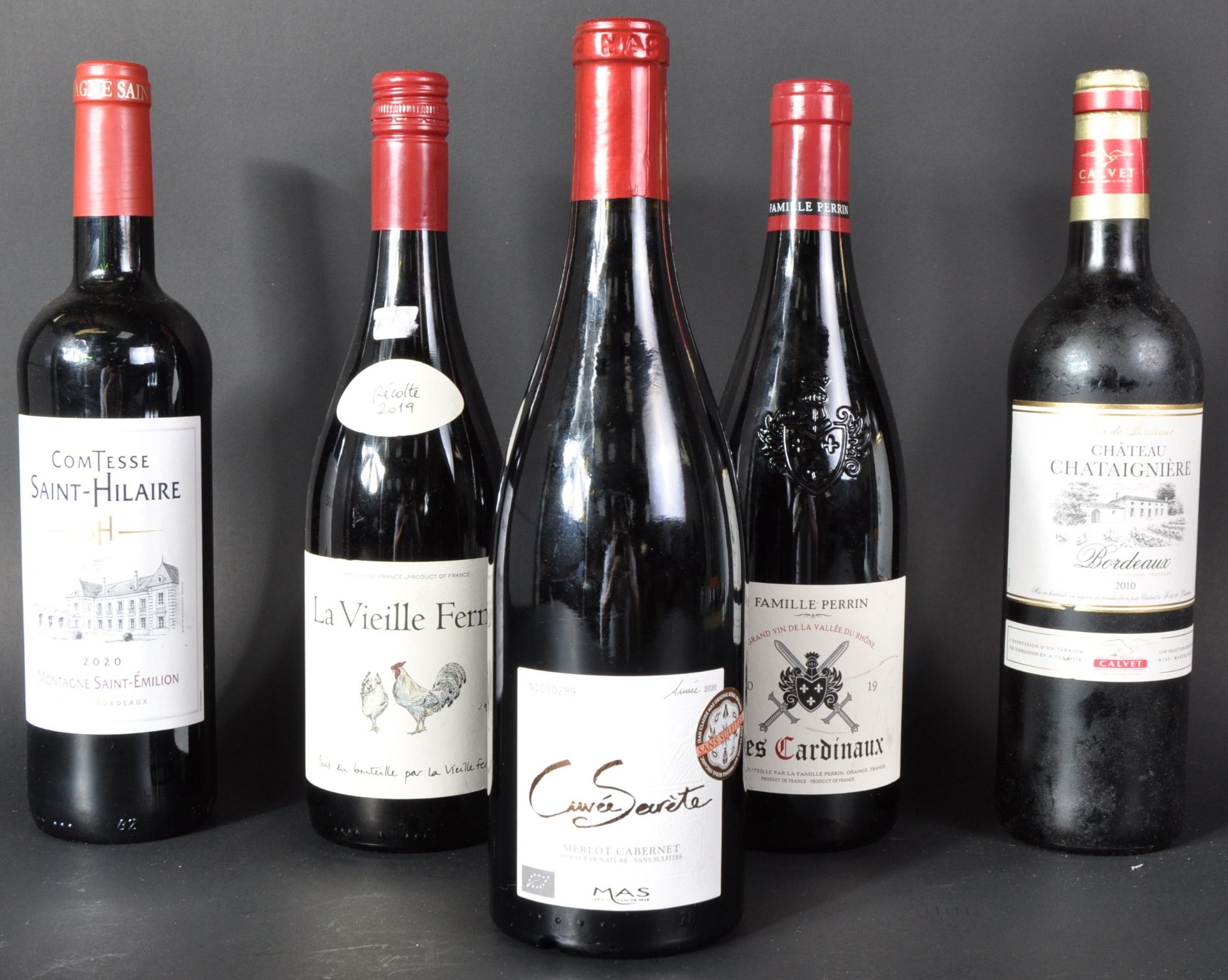 COLLECTION OF FIVE BOTTLES OF FRENCH RED WINE