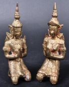 PAIR OF EARLY 20TH CENTURY THAI THEPPANOM BRASS KNEELING FIGURES