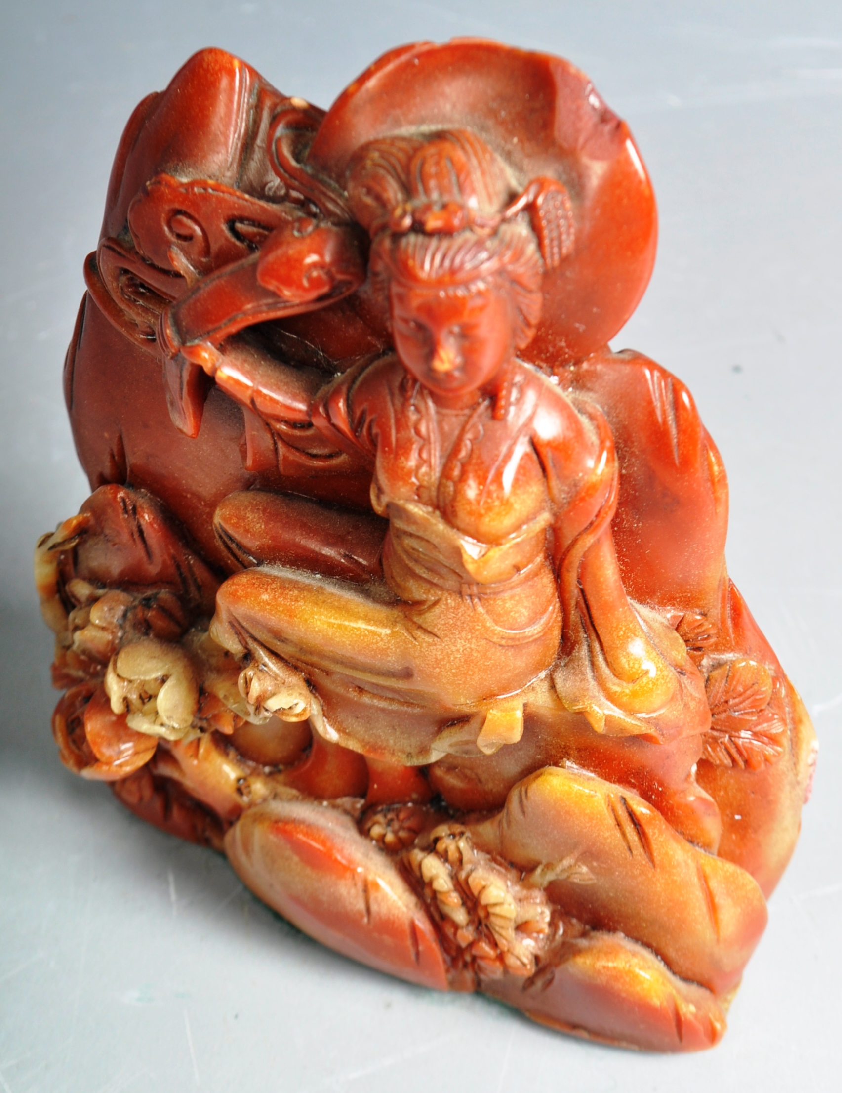 19TH CENTURY CHINESE CARVED SOAPSTONE GUANYIN PANEL - Image 2 of 6