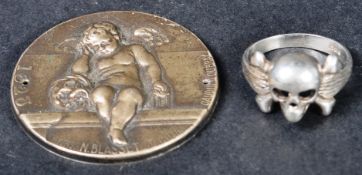 MEMENTO MORI - 19TH CENTURY CHERUB & SKULL PLAQUE WITH RING