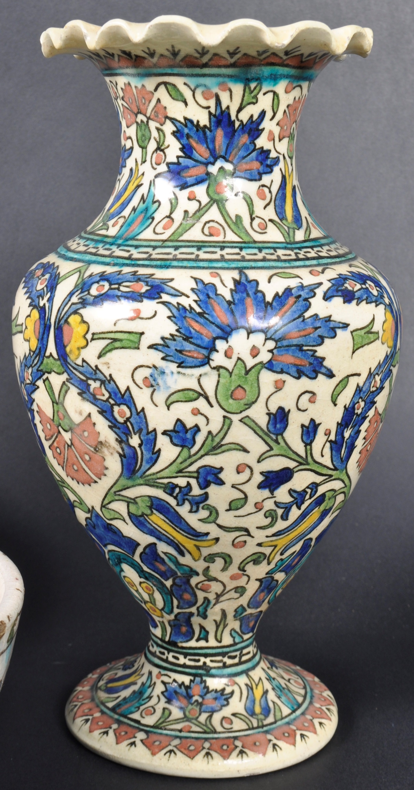 THREE 19TH CENTURY MIDDLE EASTERN IZNIK POTTERY ITEMS - Image 5 of 7