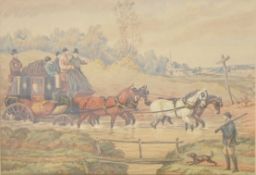 SET OF THREE 19TH CENTURY COACHING INTEREST PAINTINGS