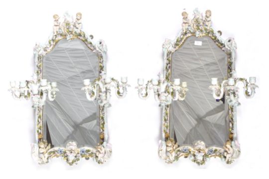 PAIR OF 19TH CENTURY MEISSEN MANNER PORCELAIN MIRRORS