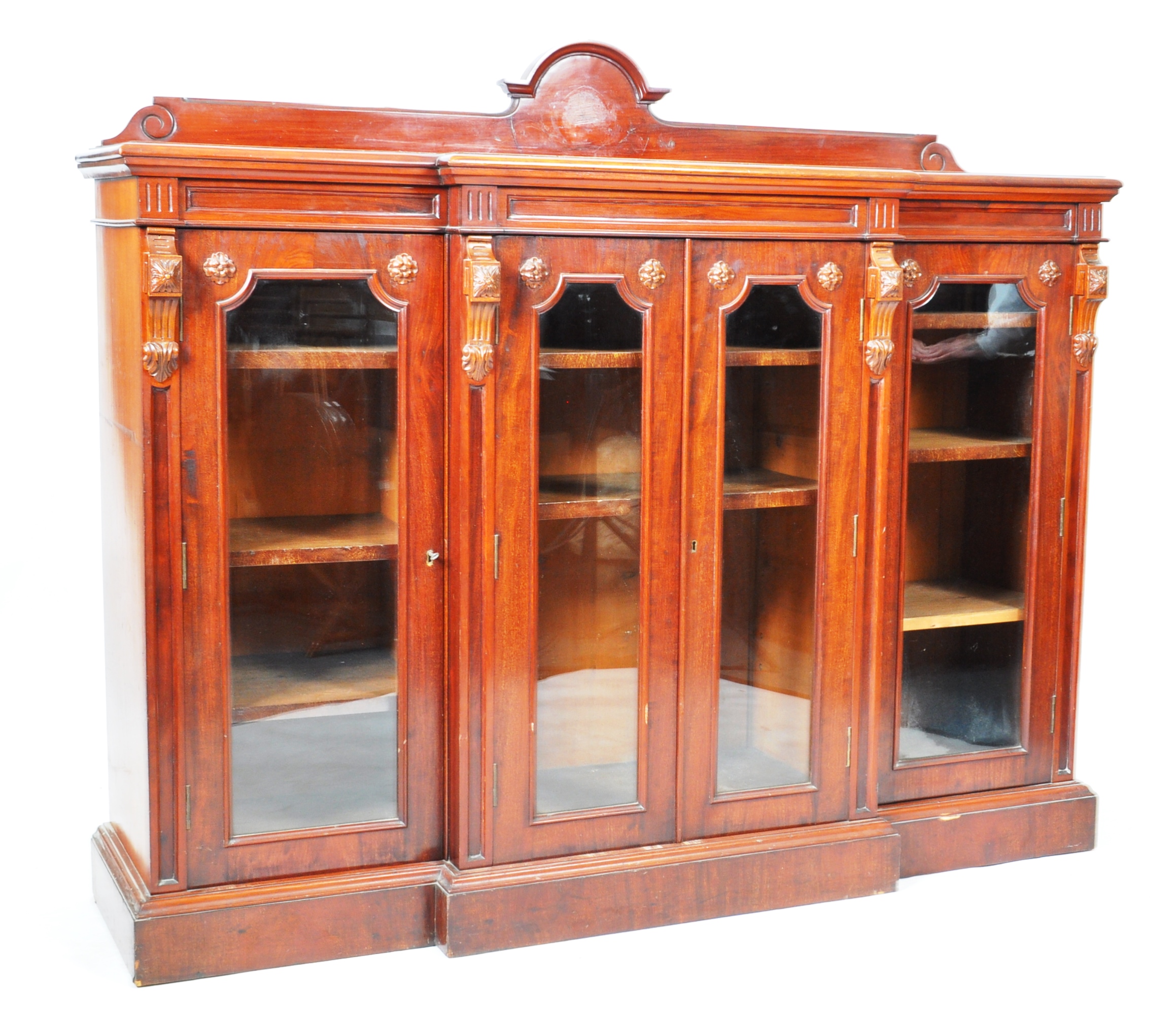 VICTORIAN MAHOGANY BREAKFRONT BOOKCASE DISPLAY CABINET