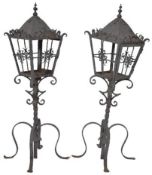 MATCHING PAIR OF VICTORIAN CAST IRON POST LANTERNS