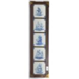 SET OF FIVE 19TH CENTURY DELFT SHIP TILES IN FRAME