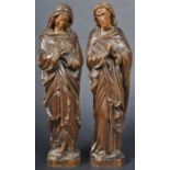 PAIR OF 19TH CENTURY CARVED WALNUT FIGURES OF MARY & JOSEPH