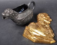 WELLINGTON BRONZE BUST PLAQUE & BLACK BASSALT CREAMER