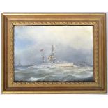 W W CHAMP - OIL ON BOARD OF THE FLAGSHIP HMS BARHAM