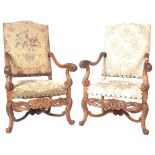 19TH CENTURY ITALIAN MANNER CARVED WALNUT THRONE CHAIRS