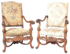 19TH CENTURY ITALIAN MANNER CARVED WALNUT THRONE CHAIRS