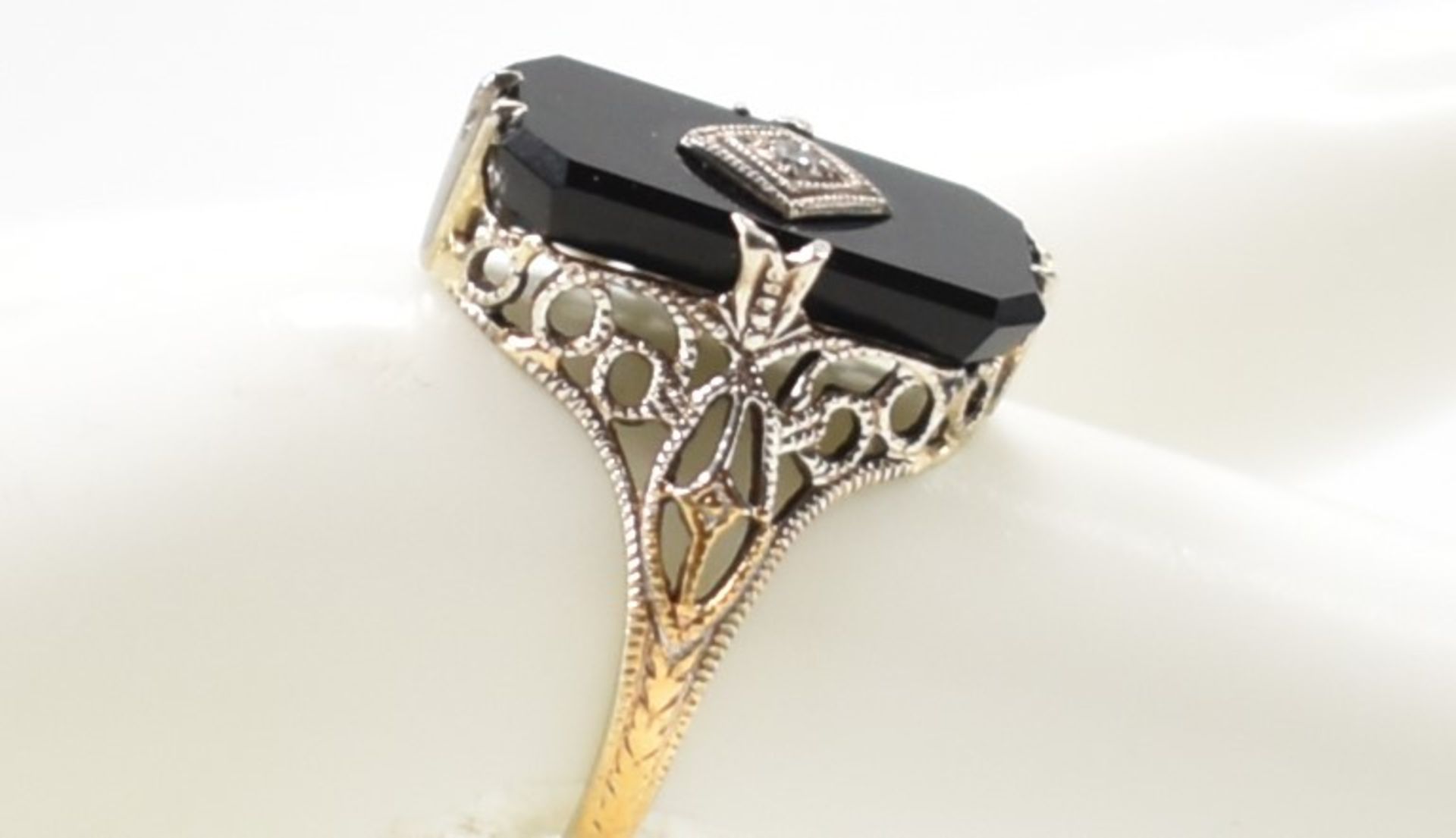 ART DECO ONYX & DIAMOND RING - Bild 7 aus 7