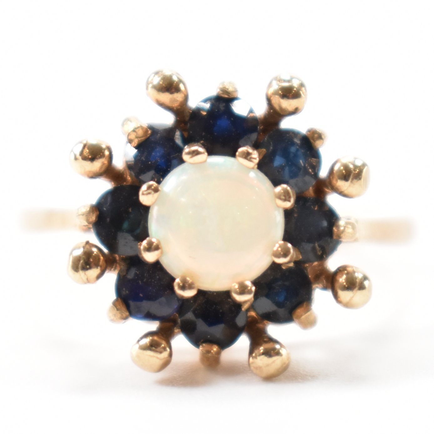 HALLMARKED 9CT OPAL & SAPPHIRE CLUSTER RING