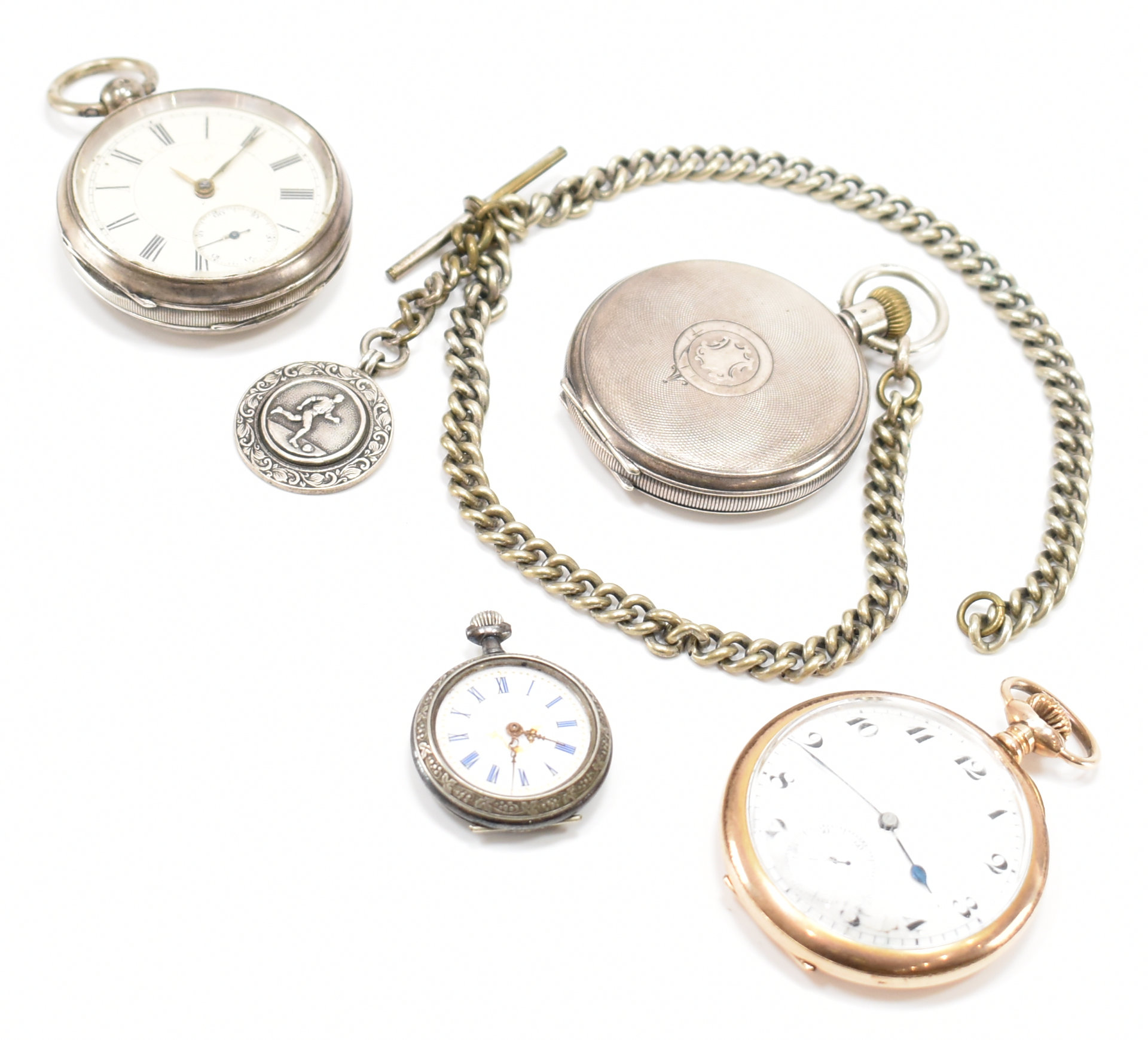 FOUR SILVER & GOLD PLATED POCKET WATCHES