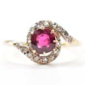 1920S ART DECO 18CT GOLD SYNTHETIC RUBY & DIAMOND RING