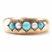 GOLD TURQUOISE & PEARL 5 STONE RING